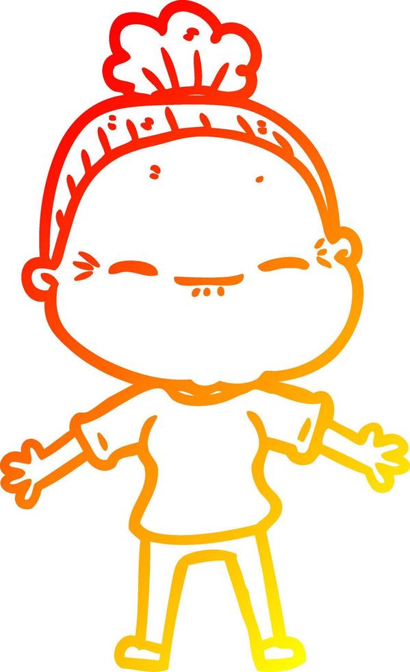 warm gradient line drawing cartoon peaceful old woman vector