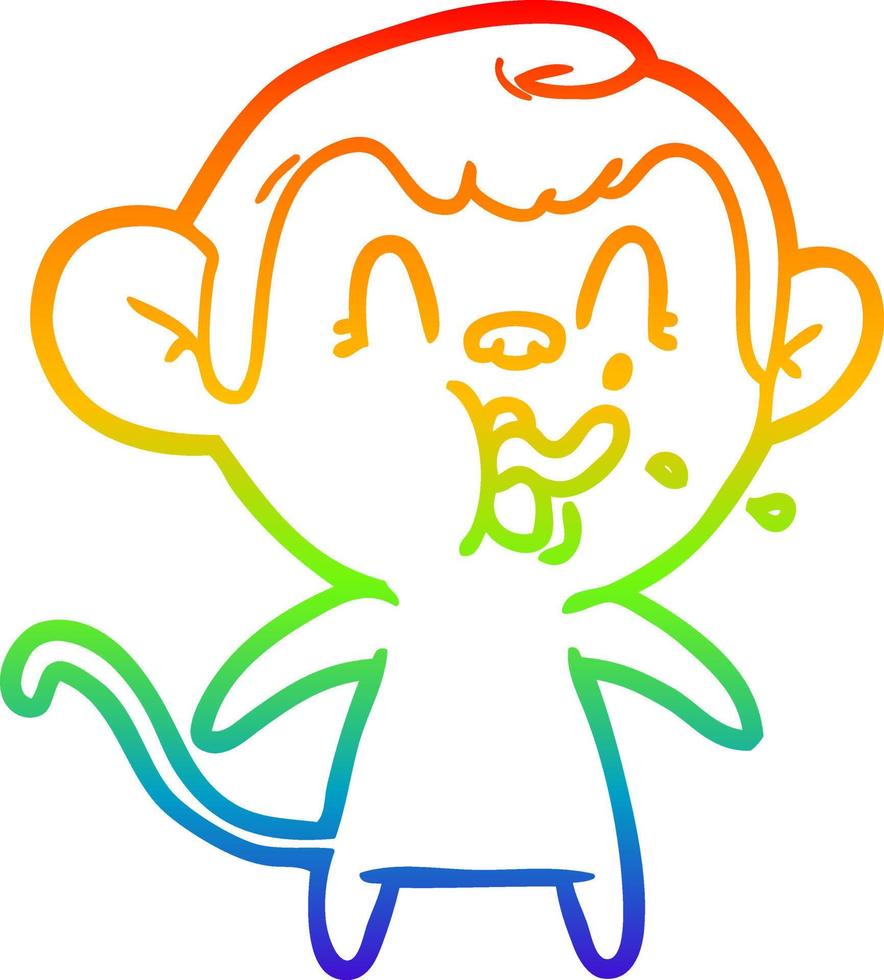 rainbow gradient line drawing crazy cartoon monkey vector