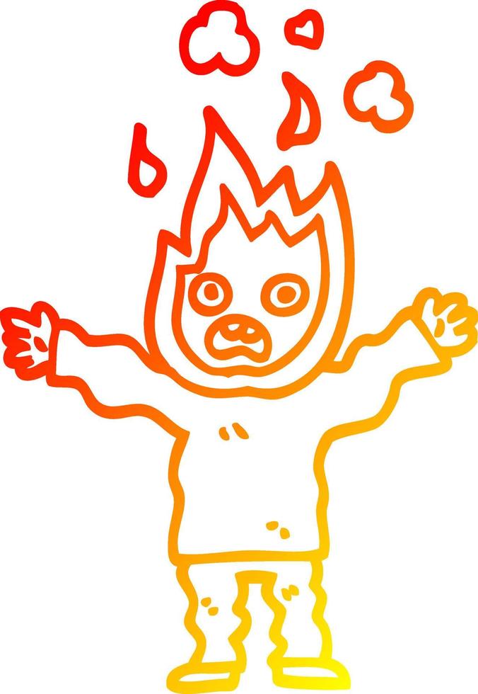 warm gradient line drawing cartoon man with head on fire vector