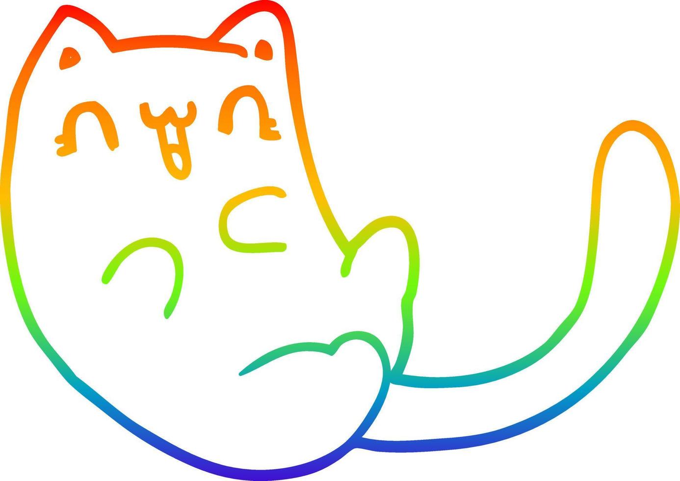 rainbow gradient line drawing cartoon cat vector