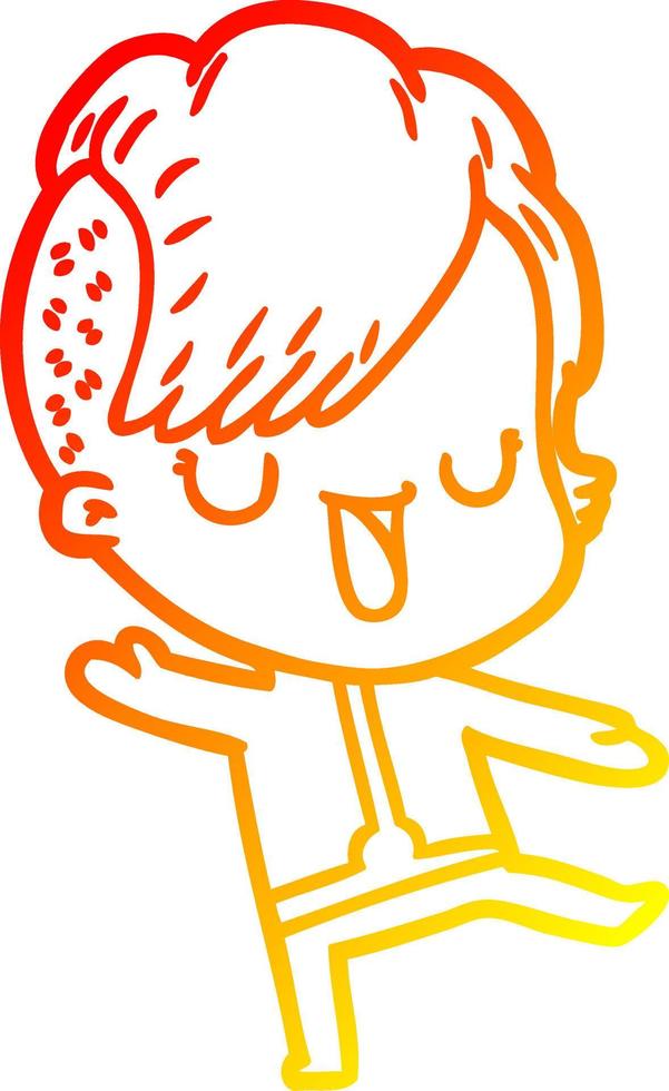 warm gradient line drawing cute cartoon girl with hipster haircut vector