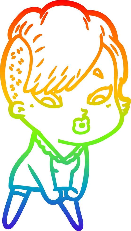 rainbow gradient line drawing cartoon surprised girl vector