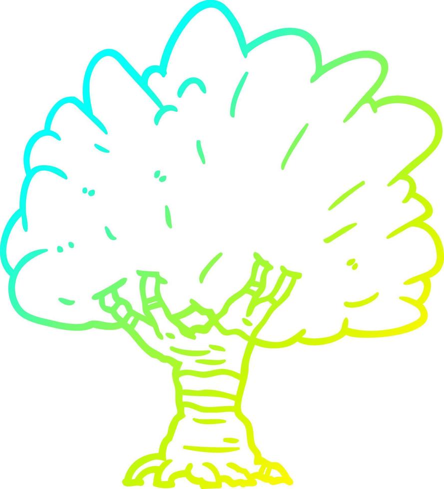 árbol de dibujos animados de dibujo de línea de gradiente frío vector