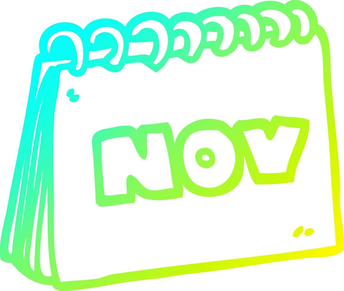 cold gradient line drawing cartoon calendar showing month of november vector