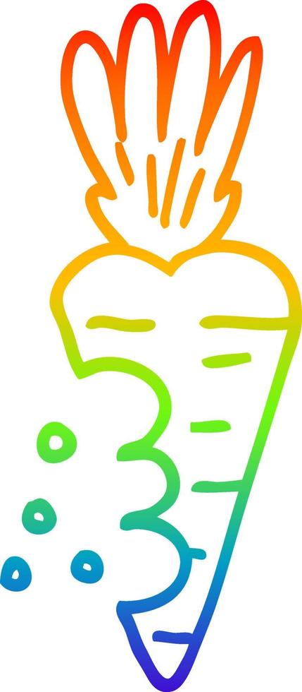 rainbow gradient line drawing cartoon carrot with bite marks vector