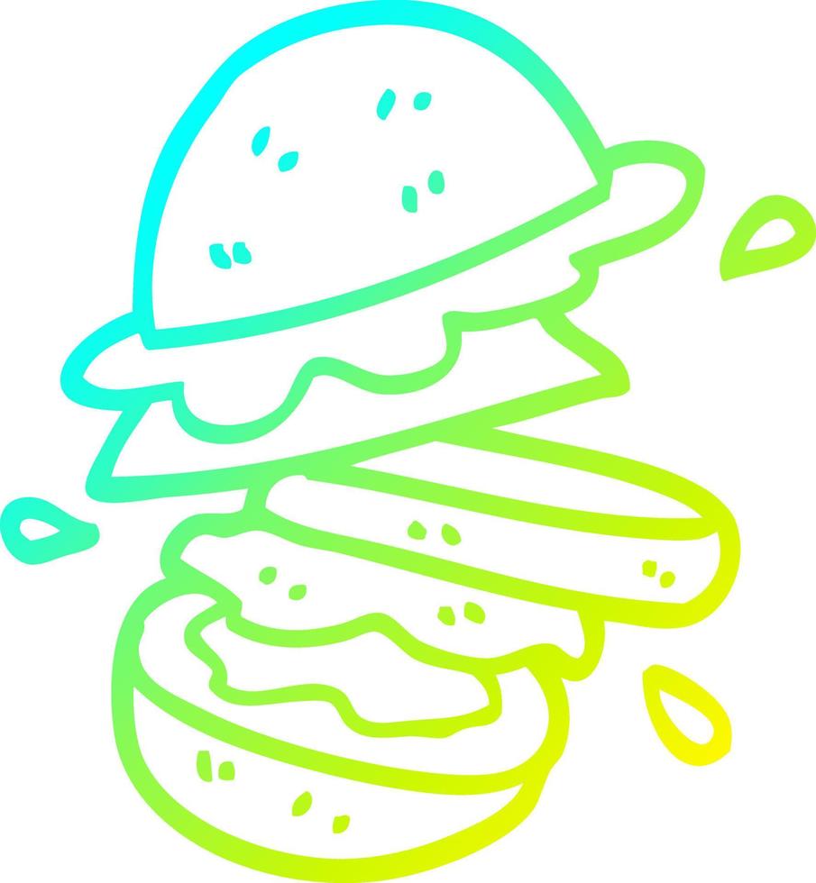 cold gradient line drawing cartoon burger vector