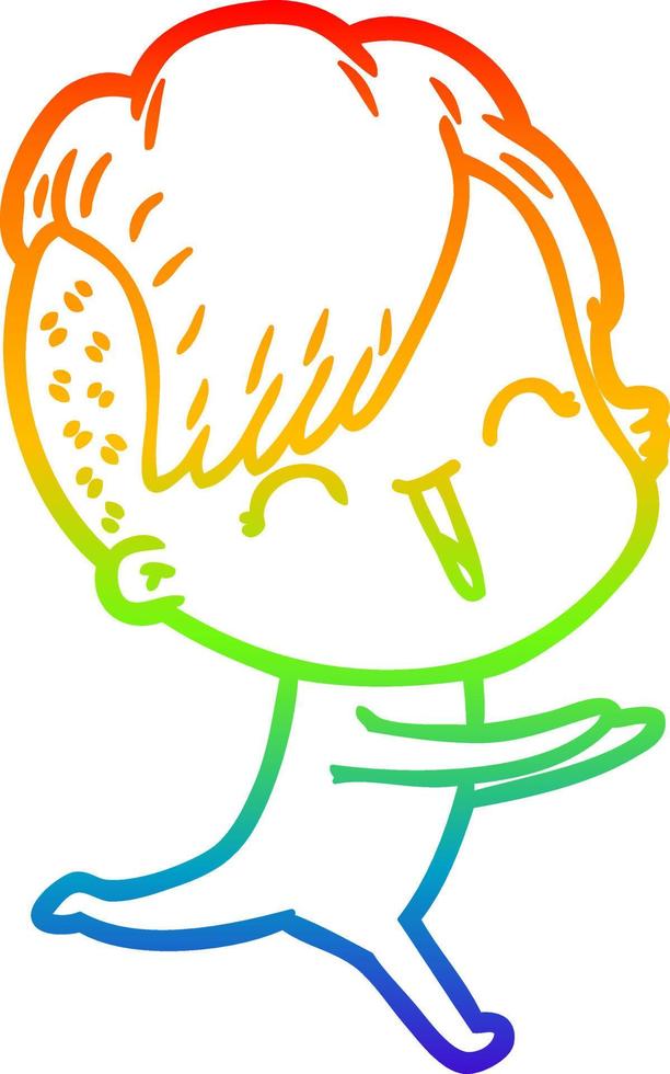 rainbow gradient line drawing cartoon happy hipster girl vector