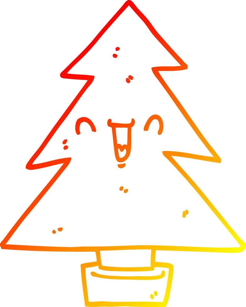 warm gradient line drawing cartoon christmas tree vector