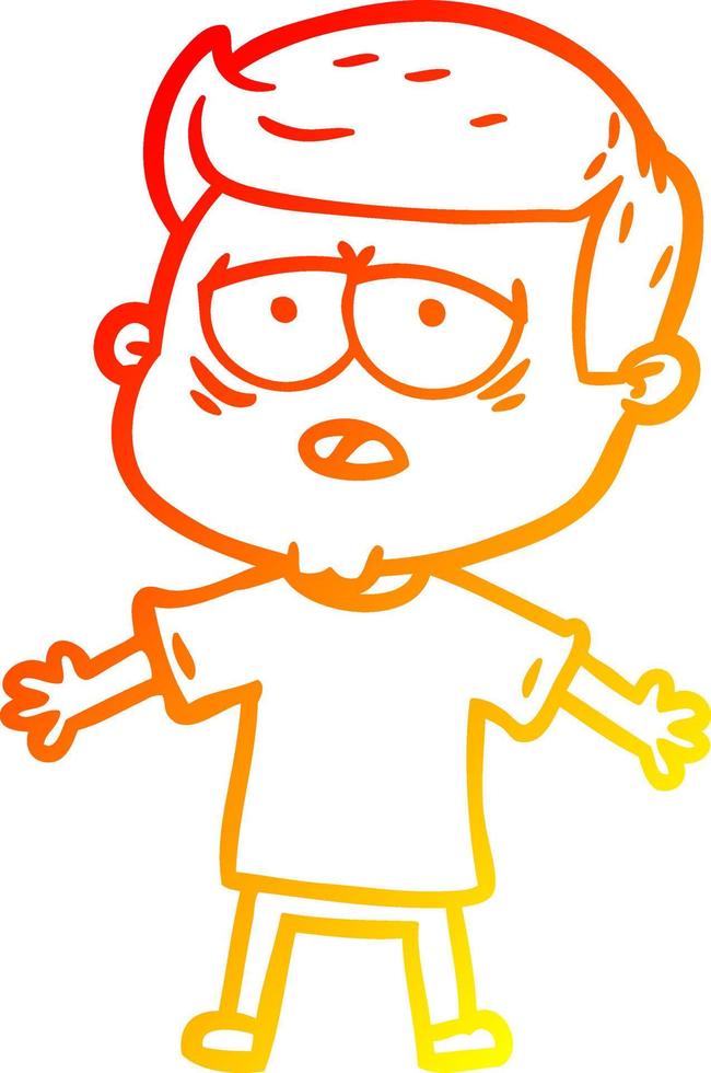 warm gradient line drawing cartoon tired man vector