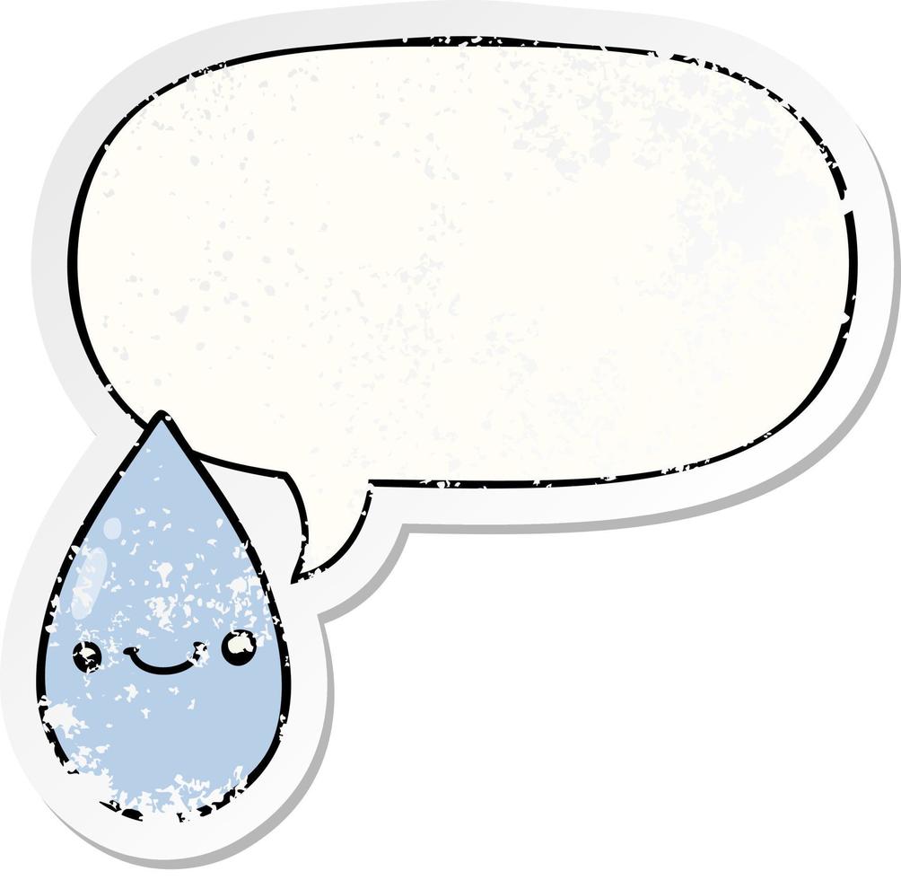 cartoon cute raindrop and speech bubble distressed sticker vector