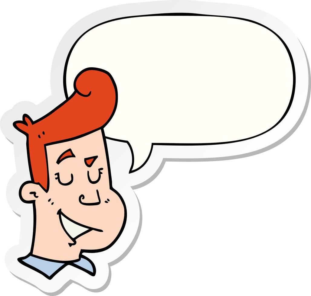 cartoon happy man and speech bubble sticker vector