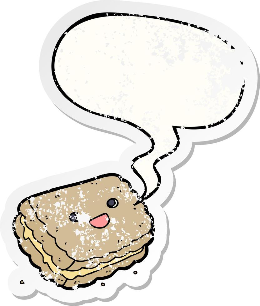 cartoon biscuit and speech bubble distressed sticker vector