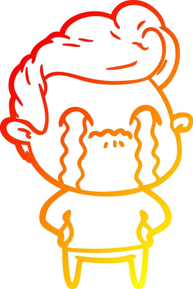 warm gradient line drawing cartoon man crying vector