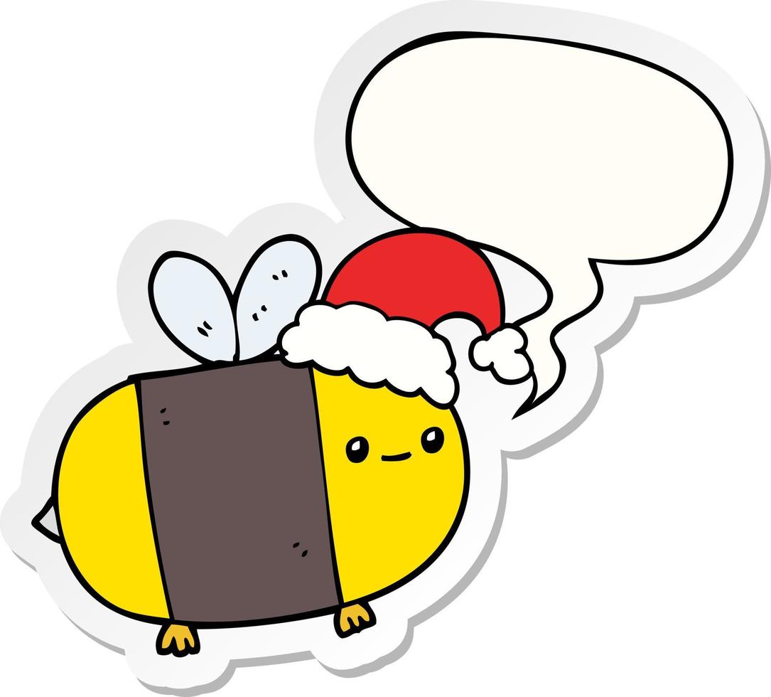 cartoon christmas bee and speech bubble sticker vector