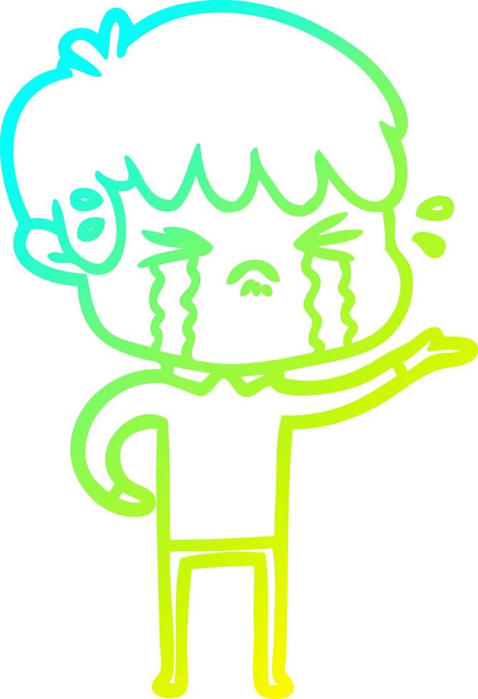 cold gradient line drawing cartoon boy crying vector