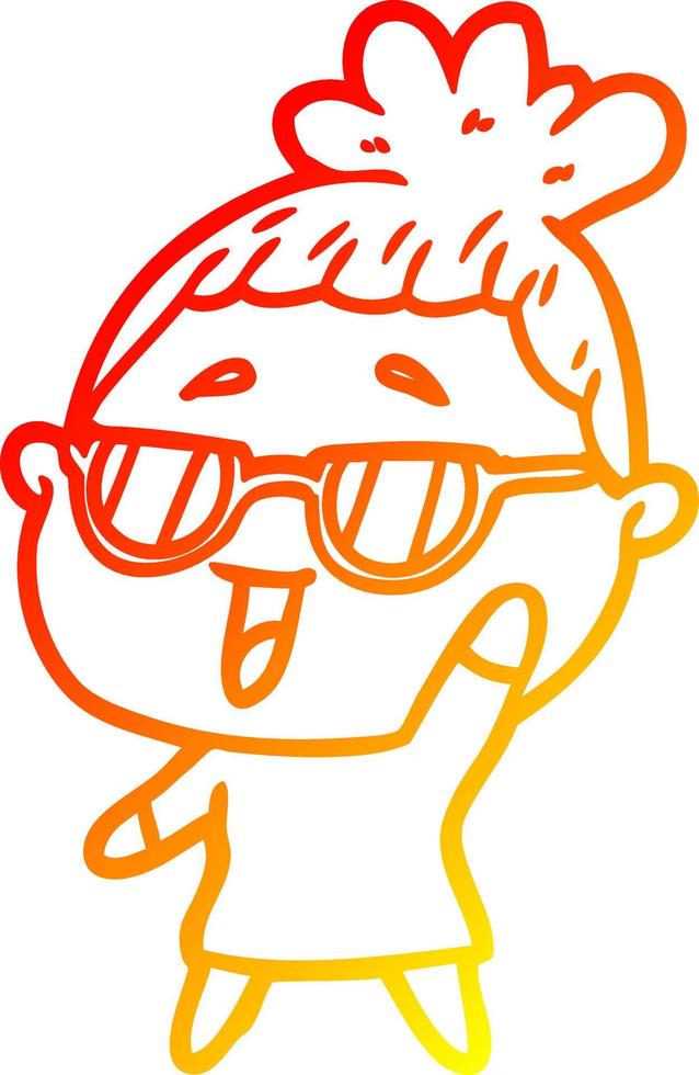 warm gradient line drawing cartoon happy woman wearing spectacles vector