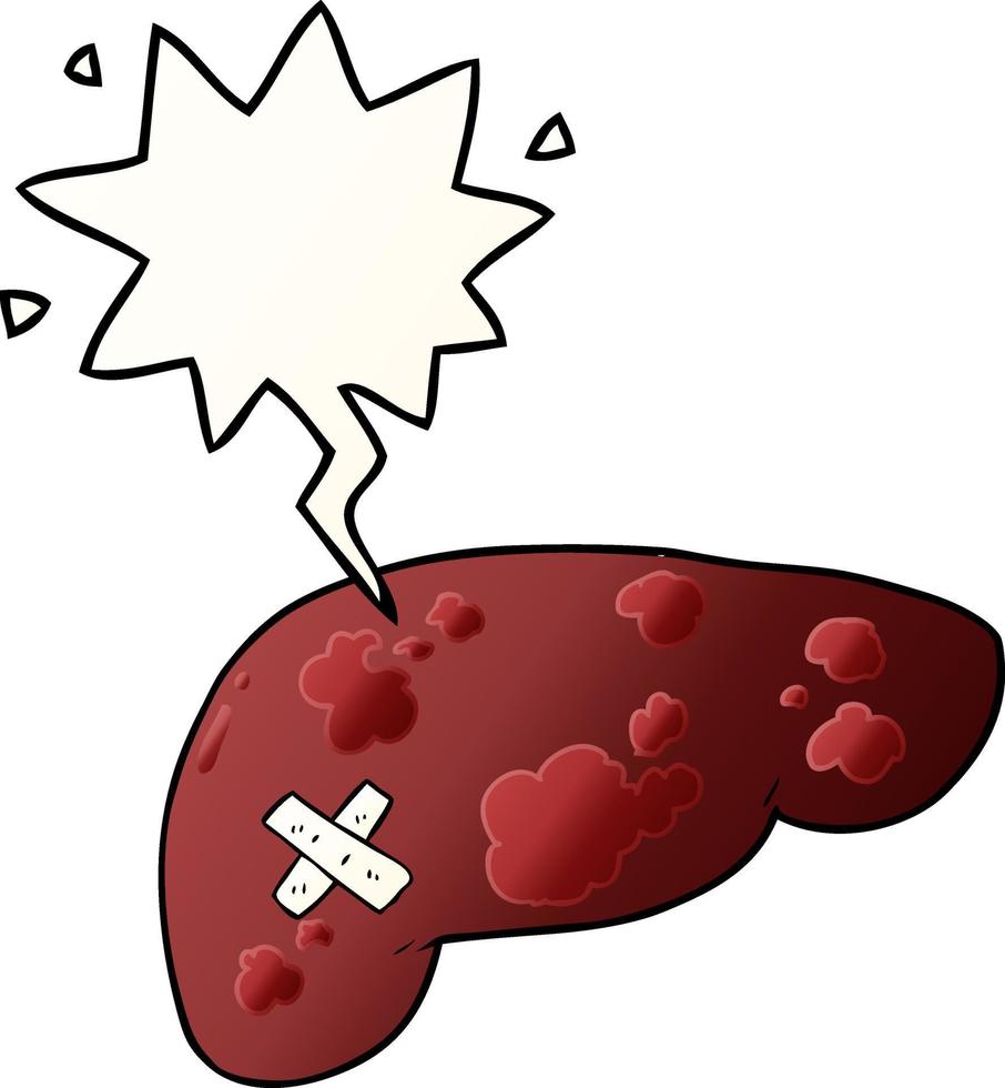 cartoon unhealthy liver and speech bubble in smooth gradient style vector