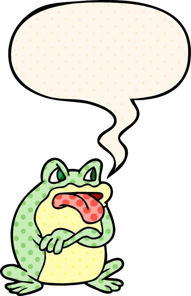 grumpy cartoon frog and speech bubble in comic book style vector