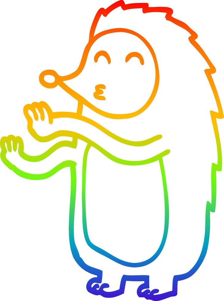 rainbow gradient line drawing cartoon happy hedgehog vector