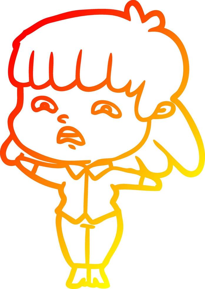 warm gradient line drawing cartoon worried woman vector