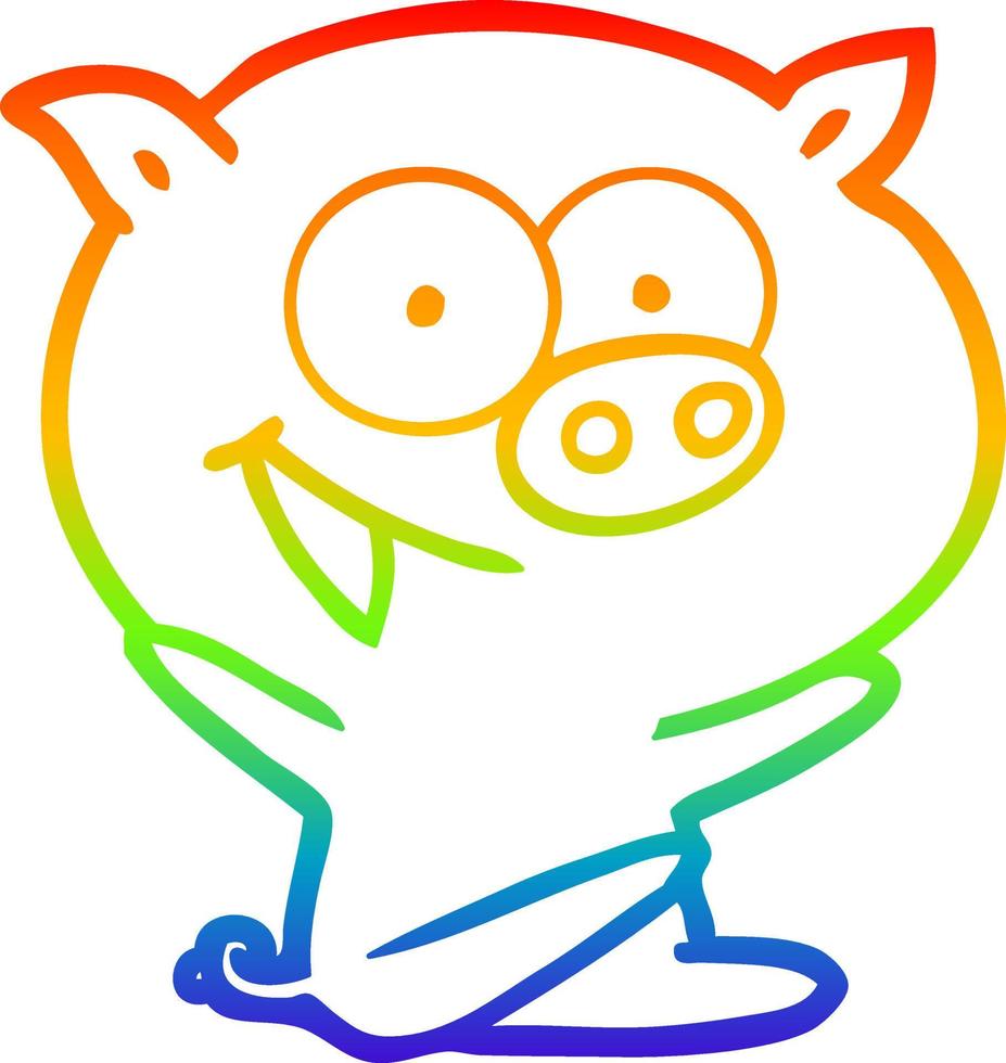 rainbow gradient line drawing cheerful sitting pig cartoon vector