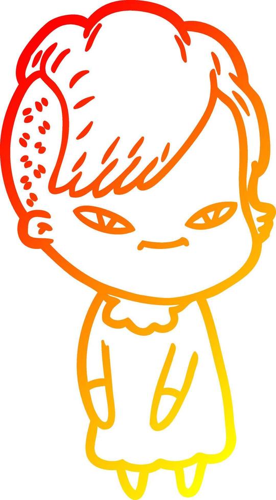 warm gradient line drawing cute cartoon girl with hipster haircut vector