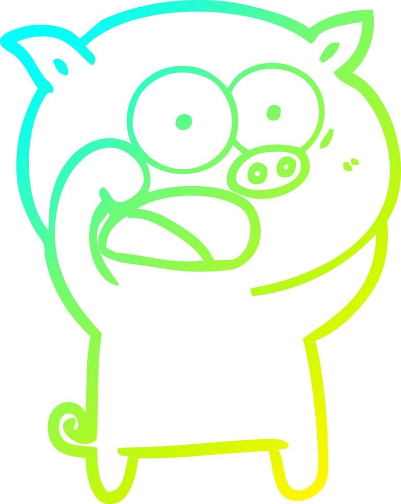 cold gradient line drawing cartoon pig shouting vector