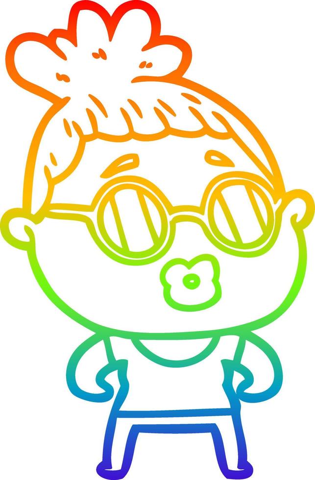 dibujo de línea de gradiente de arco iris mujer de dibujos animados con gafas vector