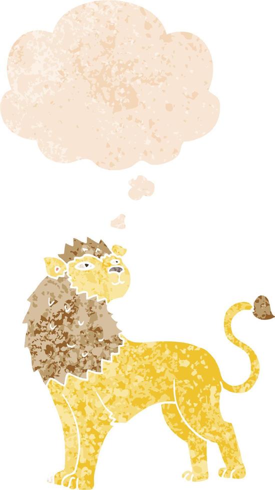 cartoon lion and thought bubble in retro textured style vector