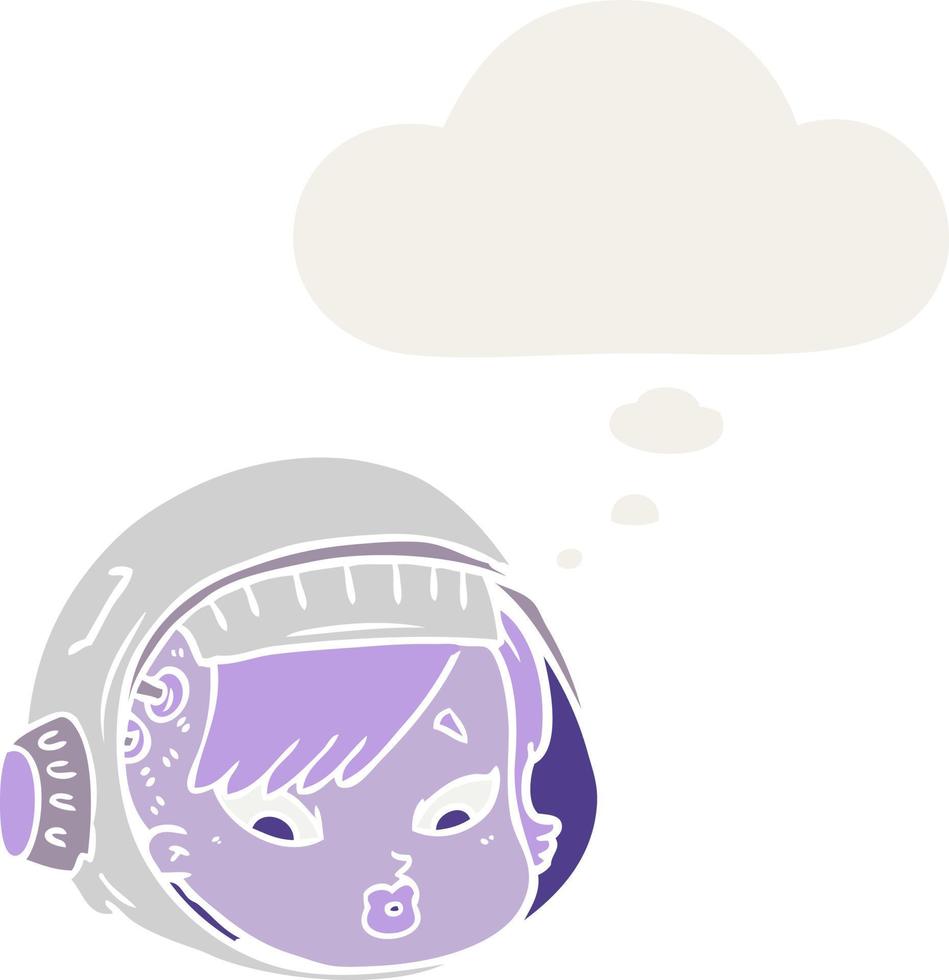 cartoon astronaut face and thought bubble in retro style vector