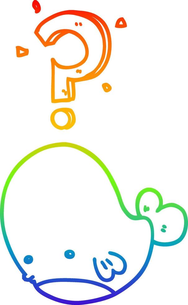 rainbow gradient line drawing cartoon confused whale vector