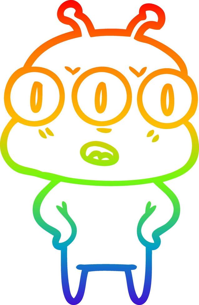 rainbow gradient line drawing annoyed three eyed alien vector