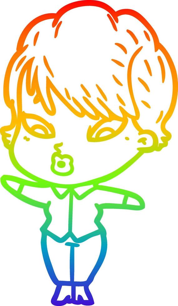 rainbow gradient line drawing cartoon woman vector