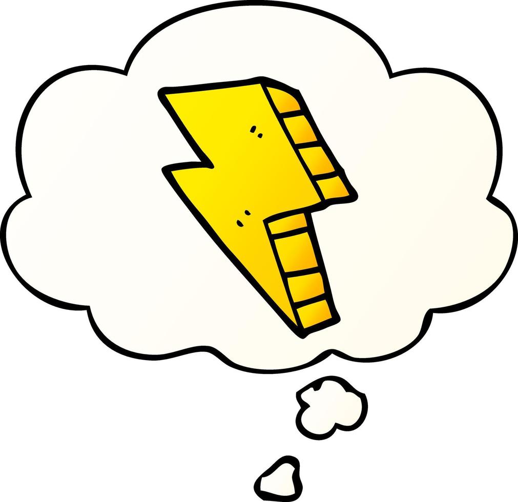 cartoon lightning bolt and thought bubble in smooth gradient style vector