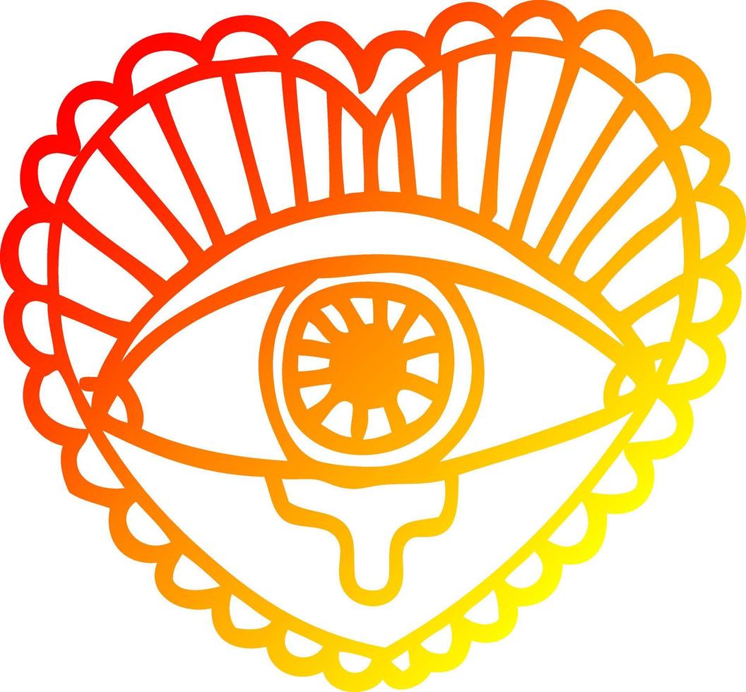 warm gradient line drawing cartoon love heart eye tattoo vector