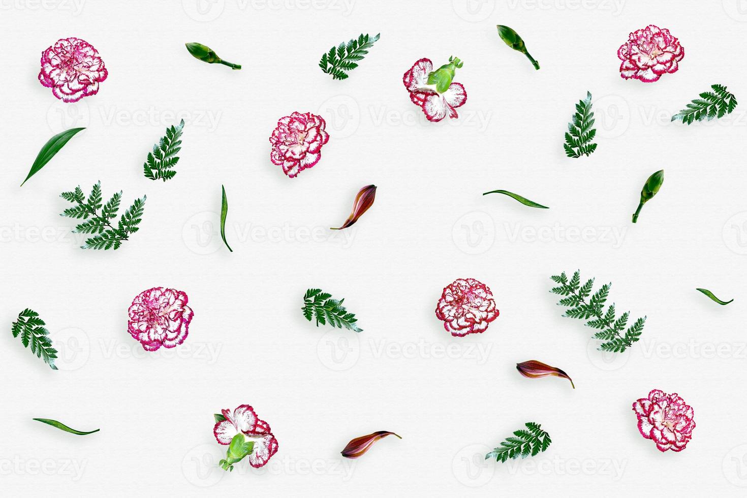 Bouquet of flowers carnation. Top view, flat lay. photo