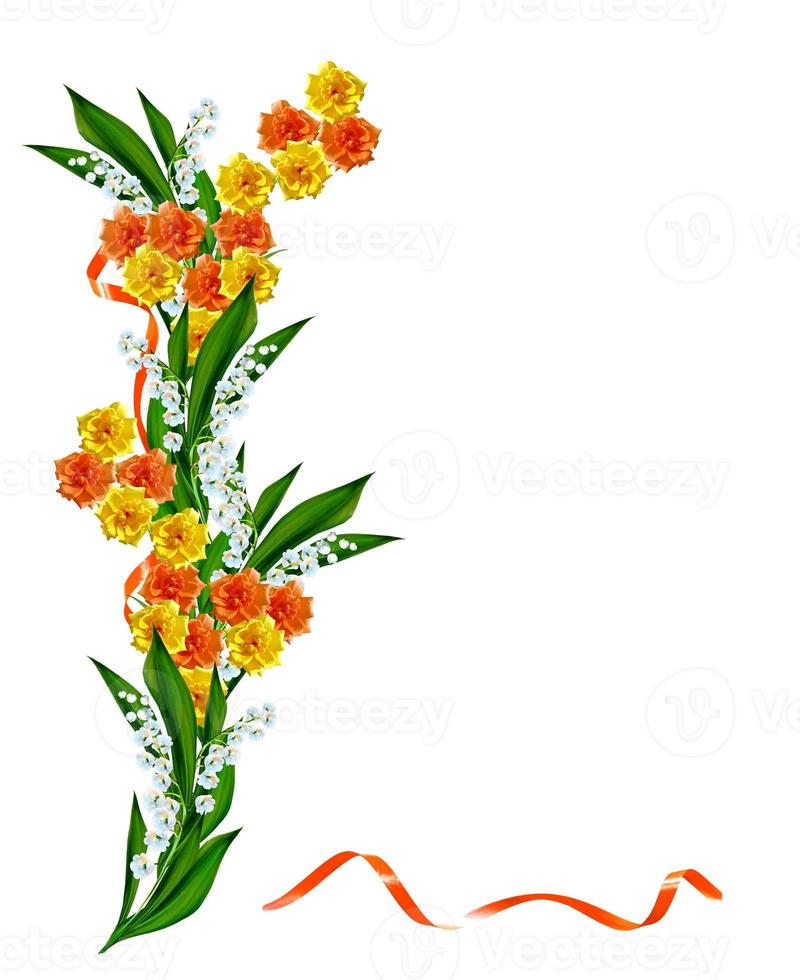 Holiday card with roses and lilies of the valley photo