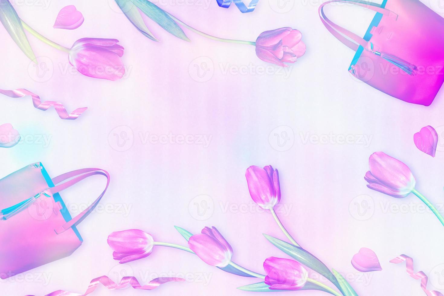 Festive floral spring composition. Holiday card. flat lay, top view photo