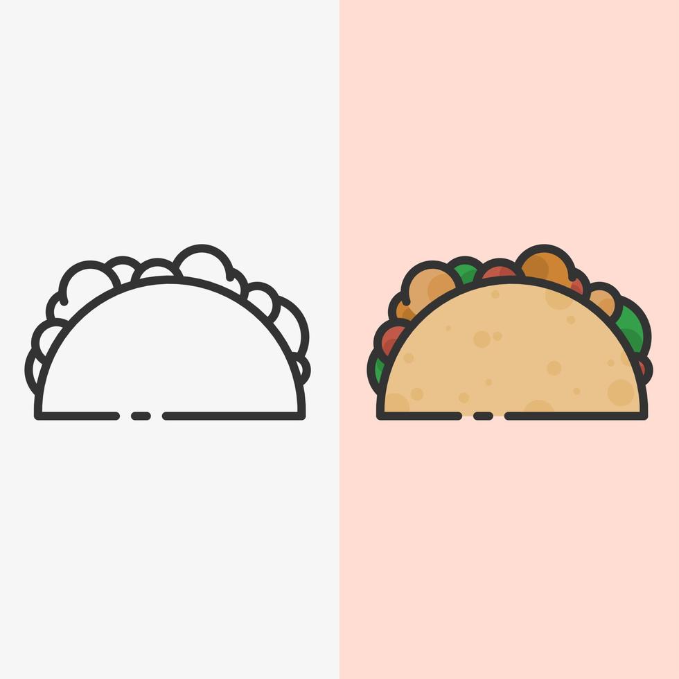 ilustración de icono plano de taco con diseño simple y lindo vector