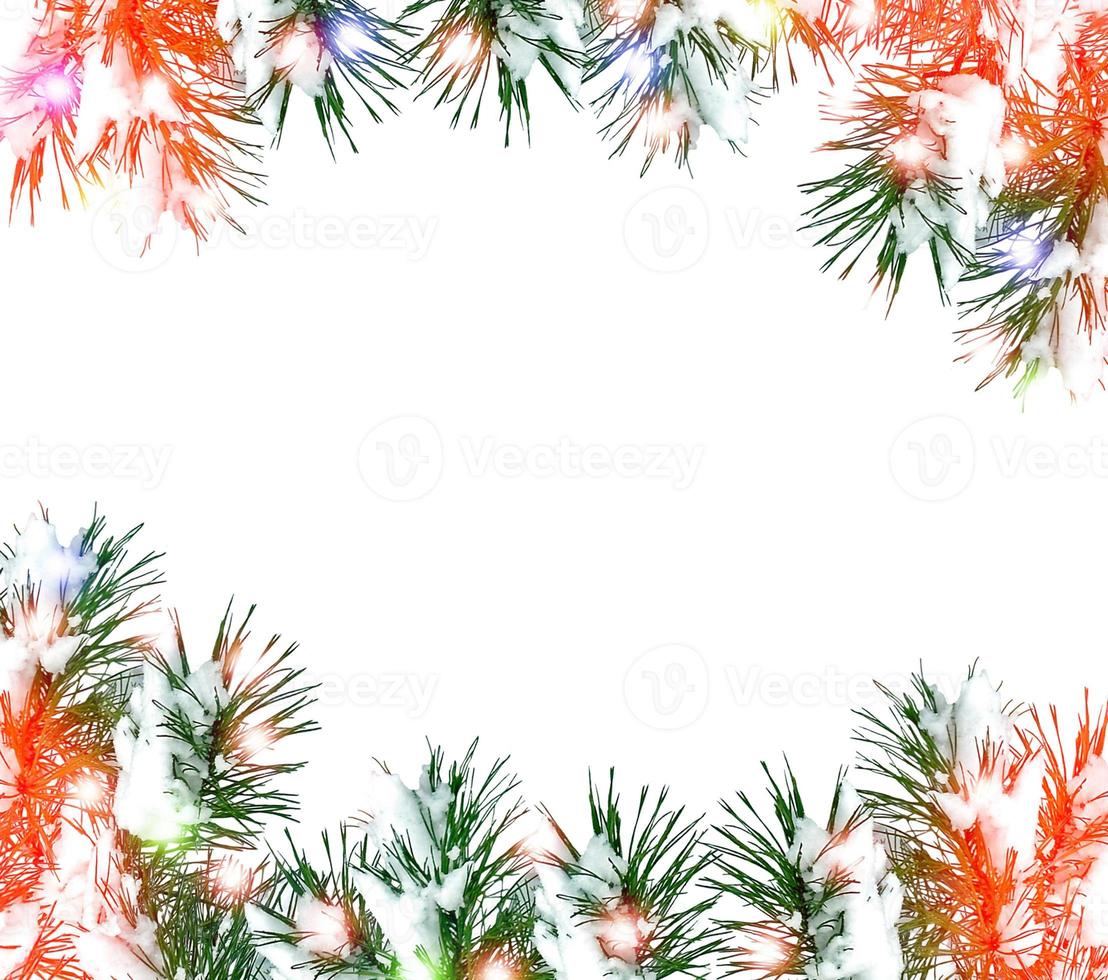 Festive Christmas frame with snowy spruce branches photo