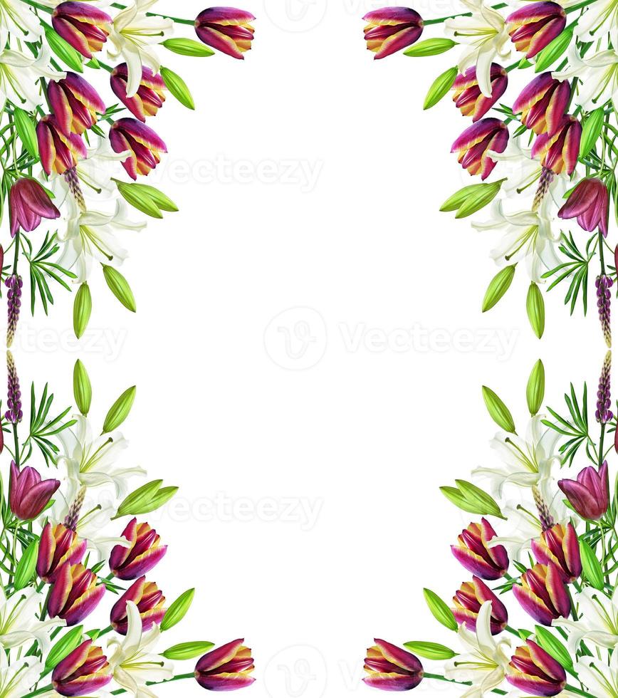 Bright spring flowers of tulips and lilies. photo