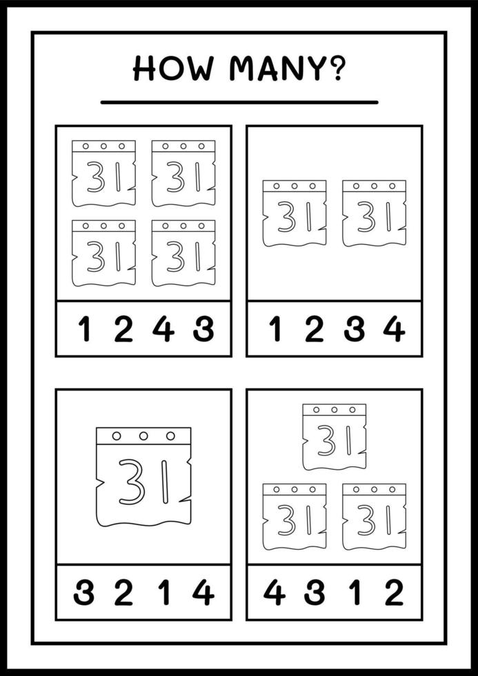 How many Calendar, game for children. Vector illustration, printable worksheet