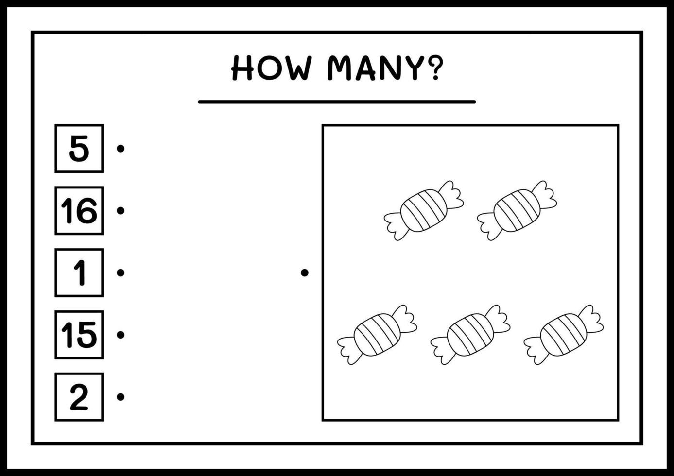How many Candy, game for children. Vector illustration, printable