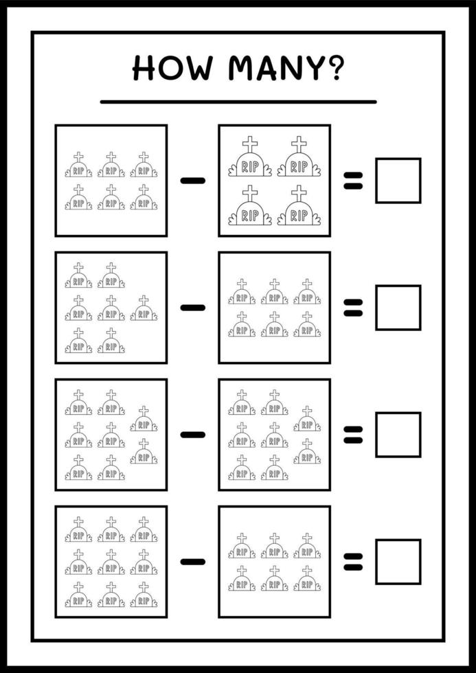 How many Tombstone, game for children. Vector illustration, printable worksheet
