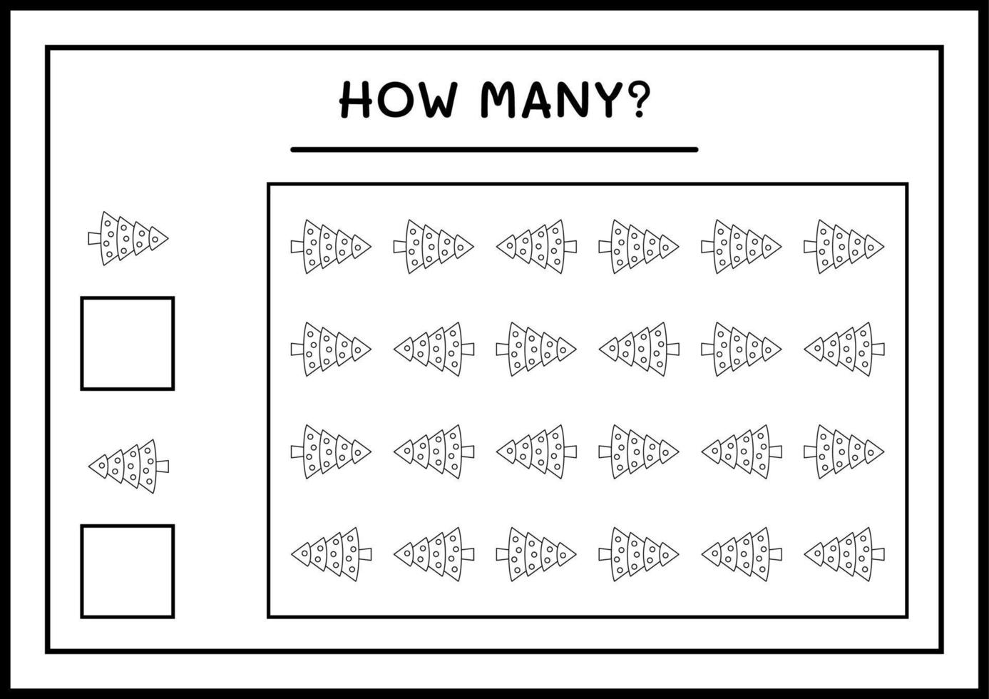 How many christmas tree, game for children. Vector illustration, printable worksheet