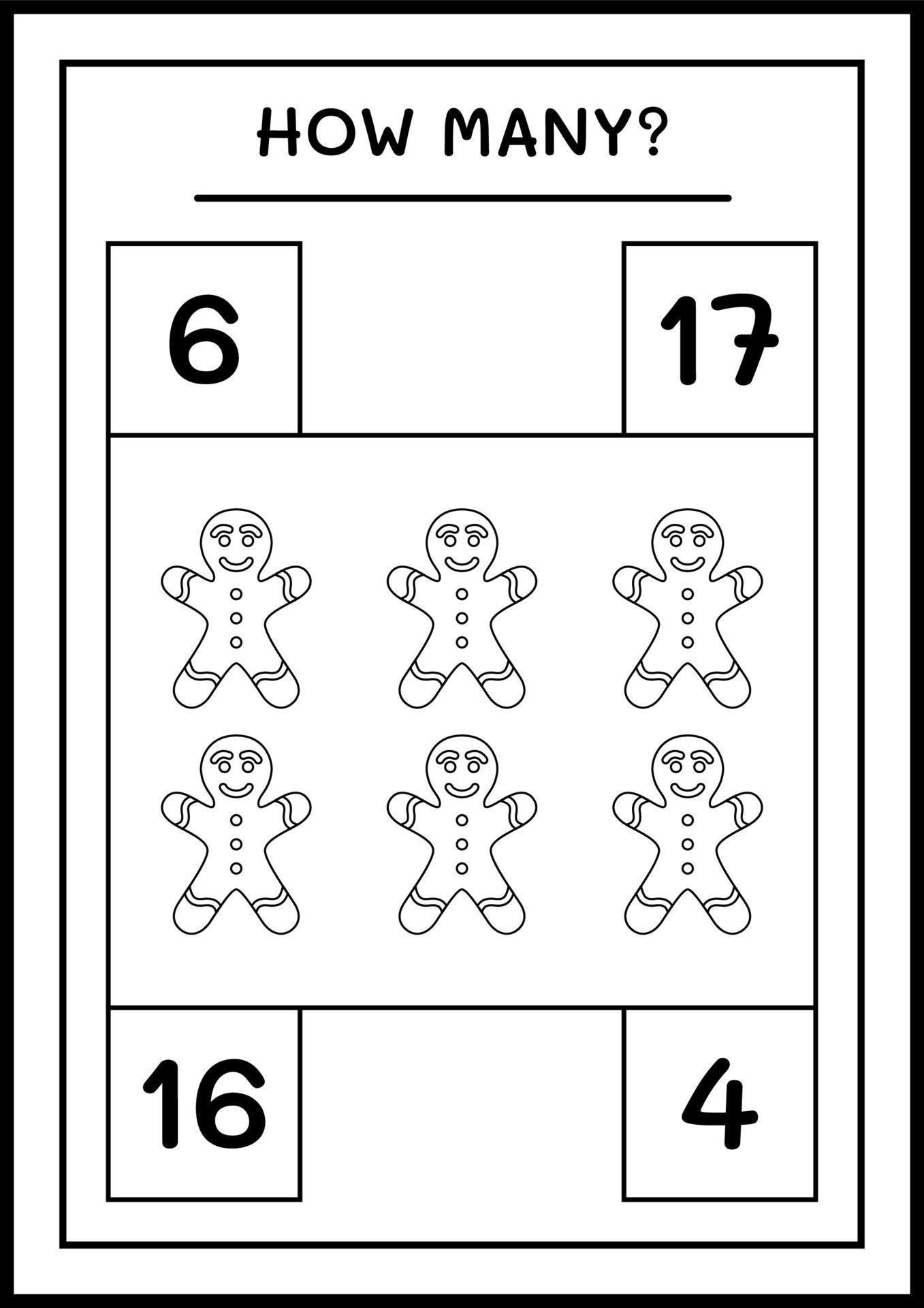 How many gingerbread cookie, game for children. Vector illustration, printable worksheet