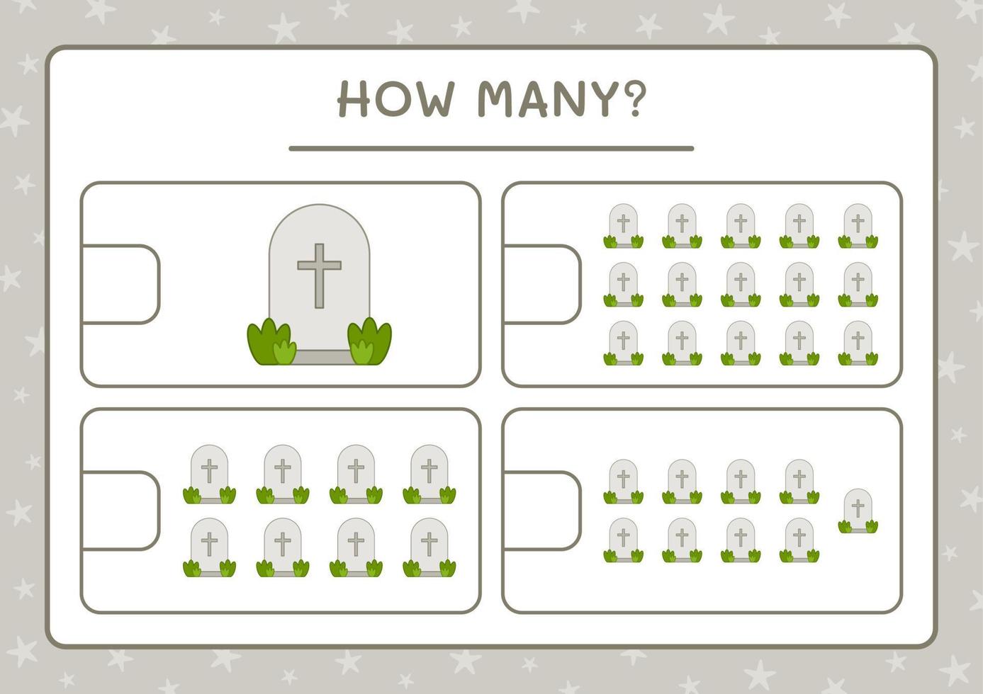 How many Tombstone, game for children. Vector illustration, printable worksheet