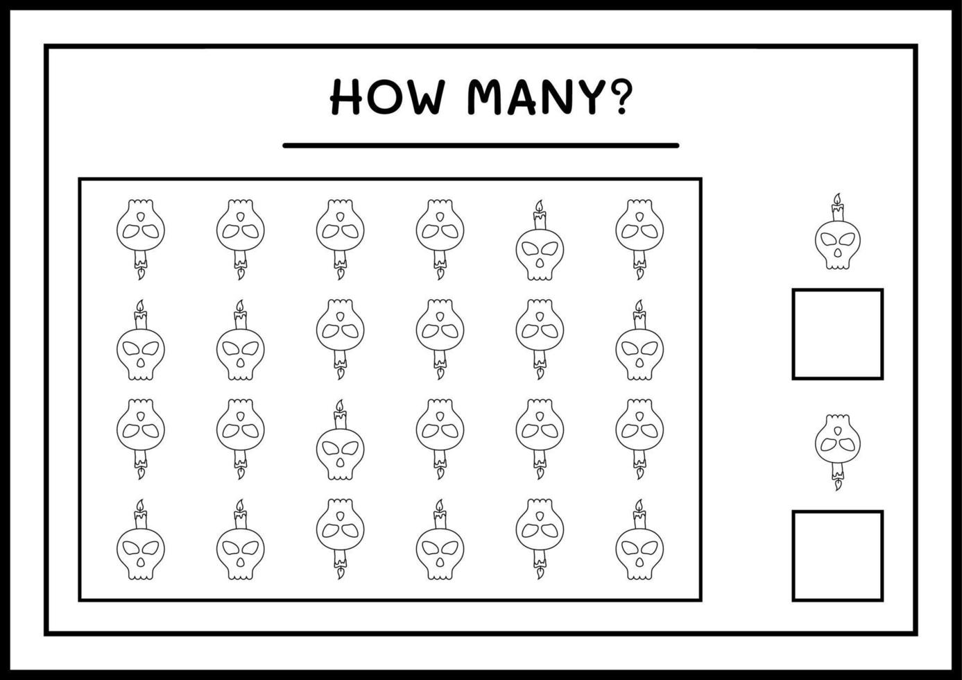 How many Skull with Candle, game for children. Vector illustration, printable worksheet