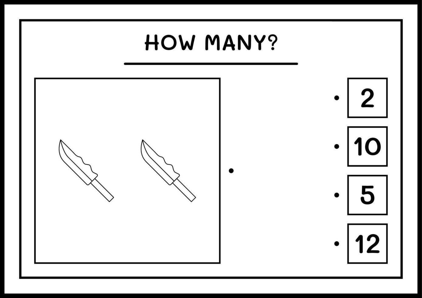 How many Knife, game for children. Vector illustration, printable worksheet