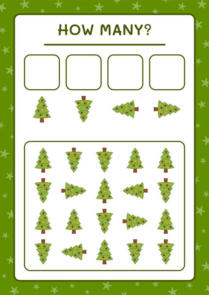 cuantos arboles de navidad, juego para niños. ilustración vectorial, hoja de cálculo imprimible vector